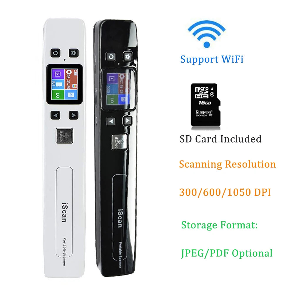 

IssyzonePOS Portable Document Scanner Mini Handheld A4 Image JPG PDF Mobile Scanner WIFI with Micro SD TF Card for Book Scanning