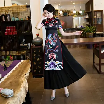 

Fashion Chinese Style Long Cheongsam New Arrival Womens Rayon Dress Elegant Short Sleeve Qipao Vestidos Size S M L XL XXL 189748