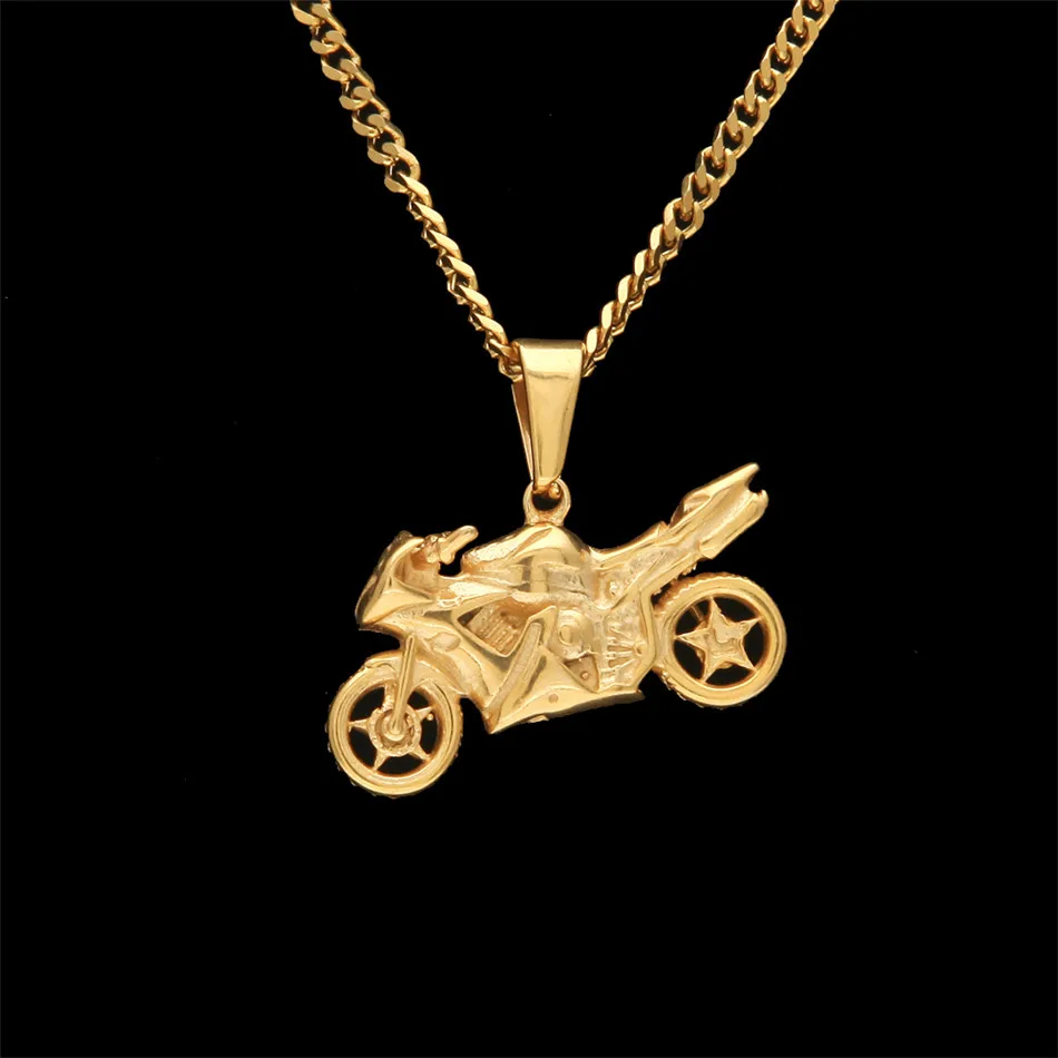 UWIN Stainless Steel Cool Motorcycle Pendant Fashion Punk Jewelry Gold Color Motorcycle Men's Hip hop Pendants Necklace Chain 5