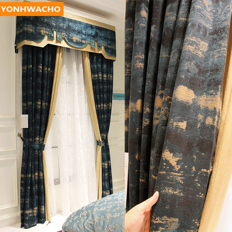 

Custom curtains Luxury high-end abstract art paint thick high-precision villa cloth blackout curtain tulle valance drape B183