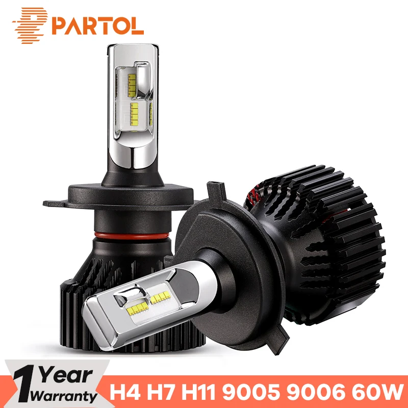 

Partol T8 H4 Hi-Lo Beam H7 H11 9005 9006 Car LED Headlight Bulbs 60W 8000LM ZES Chips Automible Headlamp Front Lights 6500K 12V