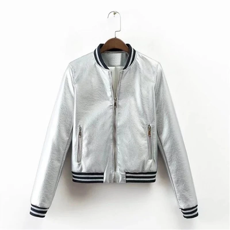 Femme Longues Veste À Automne Manteau Manches Casual Hiver Baseball Golden Brillante Jq432 De Montant silvery Surface Uniforme Personnalité Col Femmes Mode Ir1xpIZw