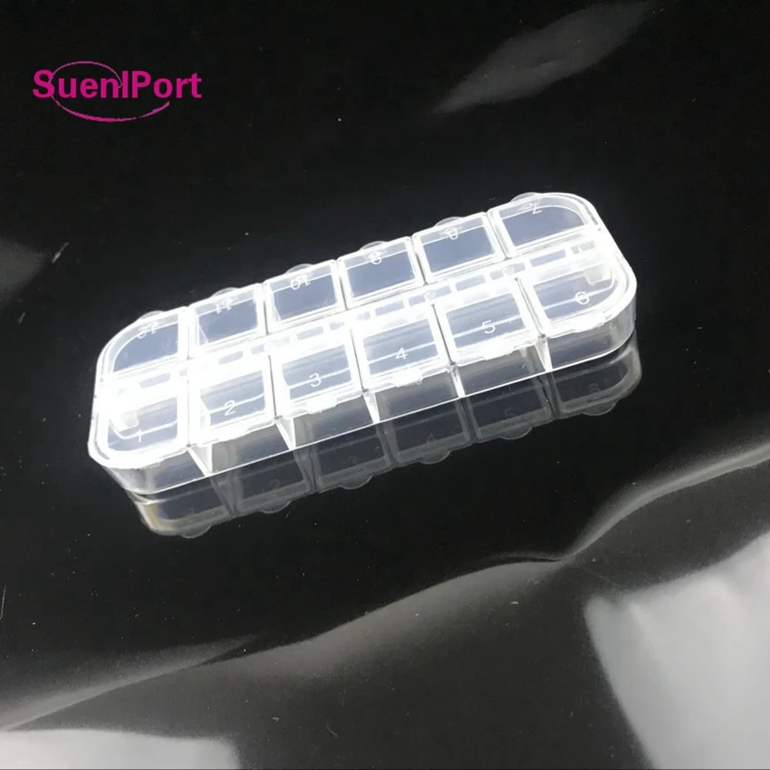 

SunelPort high quality 1 piece 12 Grids Plastic Storage Case Plastic Beads Rhinestone Jewelry Nail Art Tools Display Storage Box