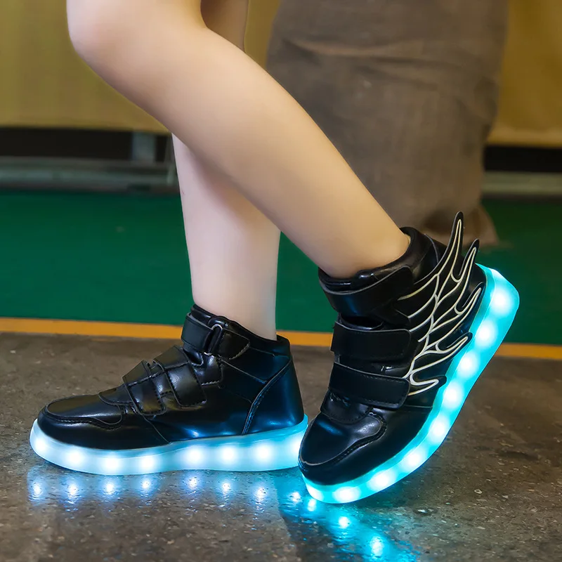 UncleJerry احذية الاطفال المظيئة مع الجناح الأطفال Led أحذية الفتيان الفتيات متوهجة مضيئة رياضة USB شحن الصبي أحذية أنيقة