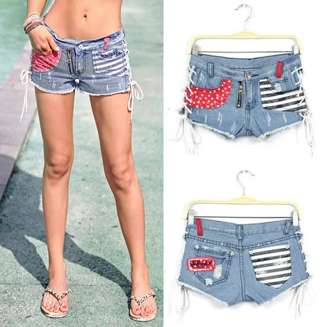 Denim Shorts 2018 Summer American Apparel Sexy Bandage Striped Patchwork Blue Bottom Hot Jeans jeans feminina B23 |