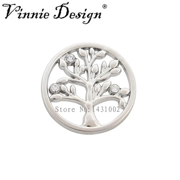 

Vinnie Design Jewelry 33mm Life Tree Coin Disc with Corlorful Crystal for My Coin Holder Pendant Necklace Christmas Day Gift