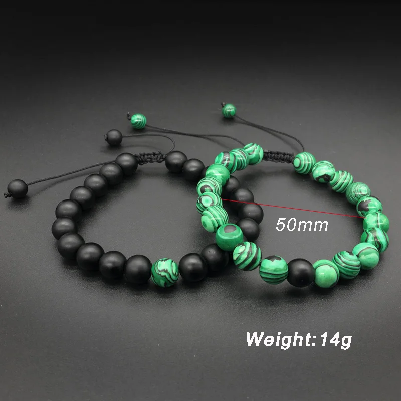 Пары расстояние браслет из натурального камня 8 мм бисера бусины браслет для женщин мужчин регулируемый ювелирные изделия зеленый черный браслеты