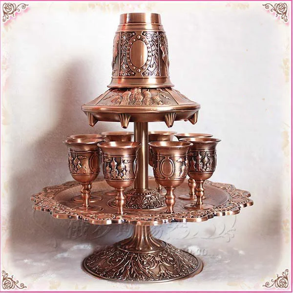 

rare 12PCS/set antique copper zinc alloy metal wine decanter set drinks ware tableware set wine cup drinkware328B