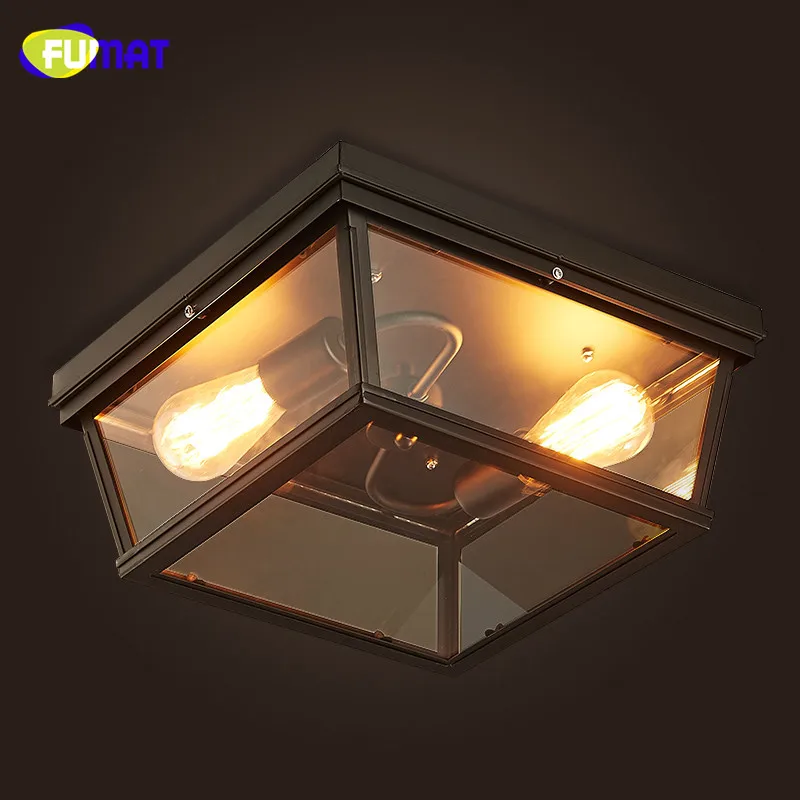 Fumat Square Glass Ceiling Light Country Ceiling Lamp Balcony