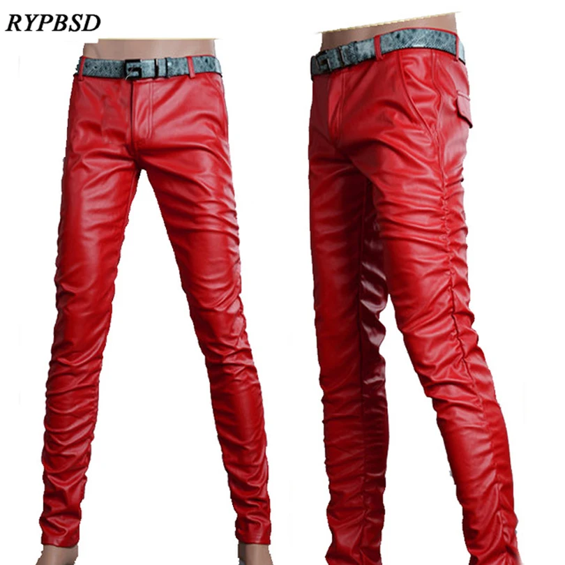 

6 Colors Leather Trousers Men 2019 Mens Pants Leather Fashion High Quality PU Material Zipper Skinny Faux Leather Pants for Men