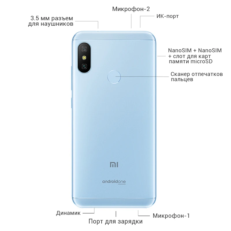 Глобальная версия Xiaomi Mi A2 Lite 4 Гб 64 Гб 5,8" 19:9 экран 4000 мАч Восьмиядерный процессор Snapdragon 625 12 Мп+ 5 Мп Android One мобильный телефон