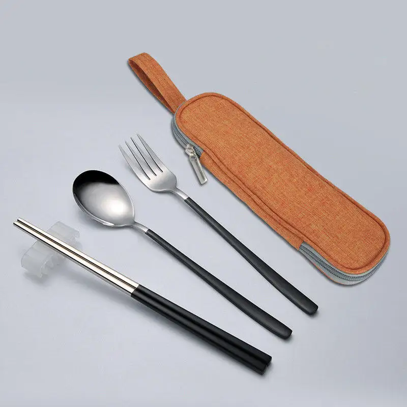 1 Set Stainless Steel Dinnerware Sets with Bag Portable Tableware Kits