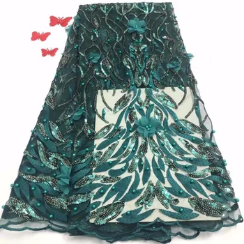 

2019 High Quality Mesh Lace African Guipure French Lace Fabric With beads sequins African Lace Fabric High Quality Green