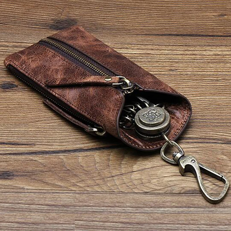 

Men's Car Keys Wallets Genuine Cowhide Leather Male Key Holder Organizer Housekeeper Keychain Purse Key Ring Bag Keys Case Pouch