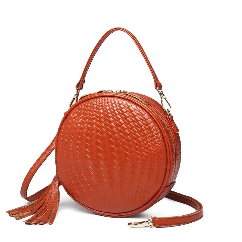

Square Round 100% Genuine Leather Bag Handbags Women Summer Leather Bag Female Woven Beach Circle Bohemia Handbag New Fashion