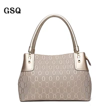GSQ Hot Luxury Leather Women Bag Promotion Famous Brand Designer Zipper Style Champagne Lady Handbag High Quality Leather Tote