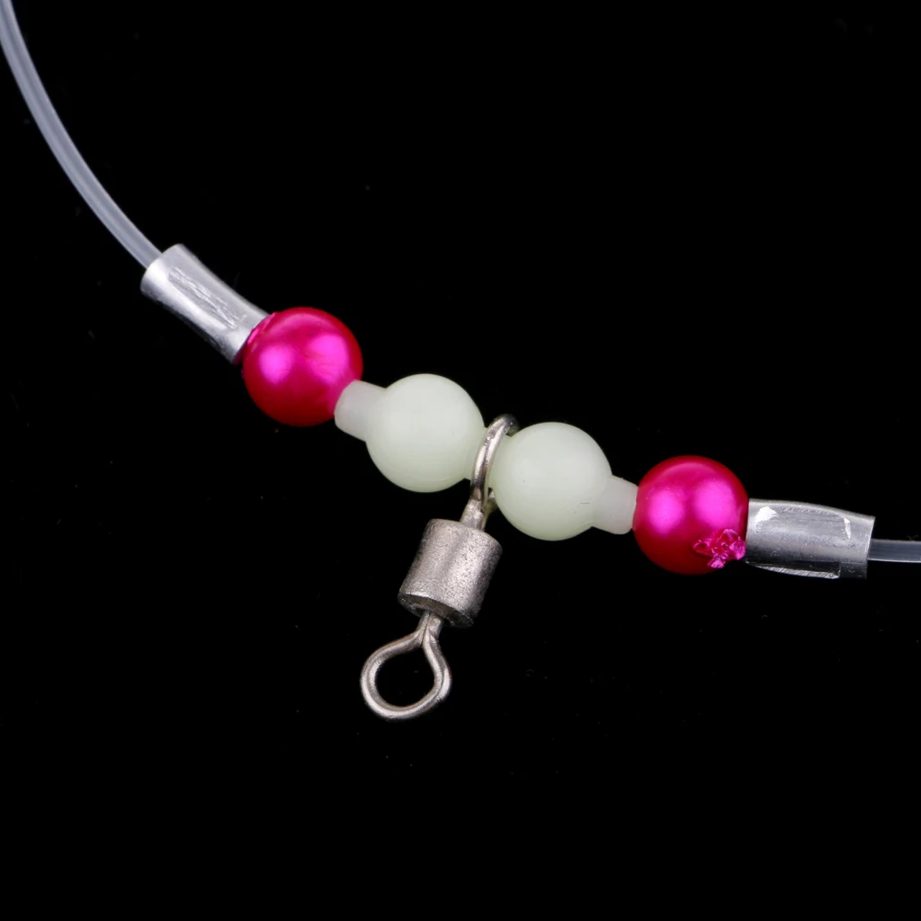 5x High-Strength Nylon Fishing Wire Leaders with Stainless Steel Snaps Copper Swivels Luminous Beads Fishing Accessory Lead Core