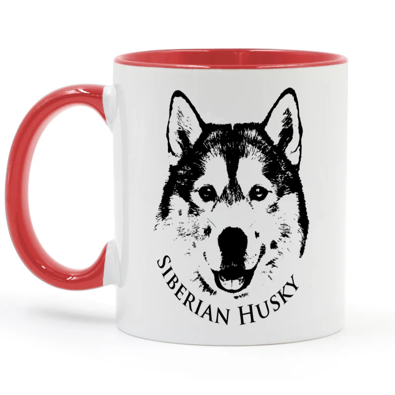 Siberian Husky кофейная кружка керамическая чашка цветная ручка цвет внутри подарки 11
