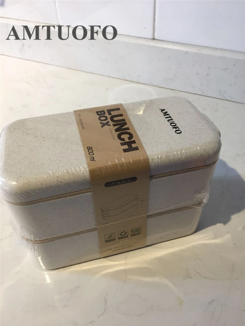 AMTUOFO Japanese Wheat Straw Microwave Student Double Layer Lunch Box Quality Health Natural Leakproof Picnic Sushi Bento | Дом и сад