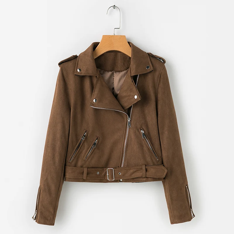 BONGOR LUSS Casual Autumn Winter Zipper  Jacket Coat Women Short Jacket Coats Turn Collar High Street Fashion Suede Coat  (10)
