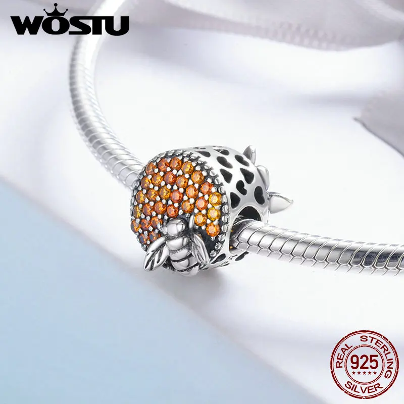 WOSTU Authentic 925 Sterling Silver The Home of Bee Honeycomb Charm fit Beads Bracelet Bangles DIY Jewelry Making Gift DXC654