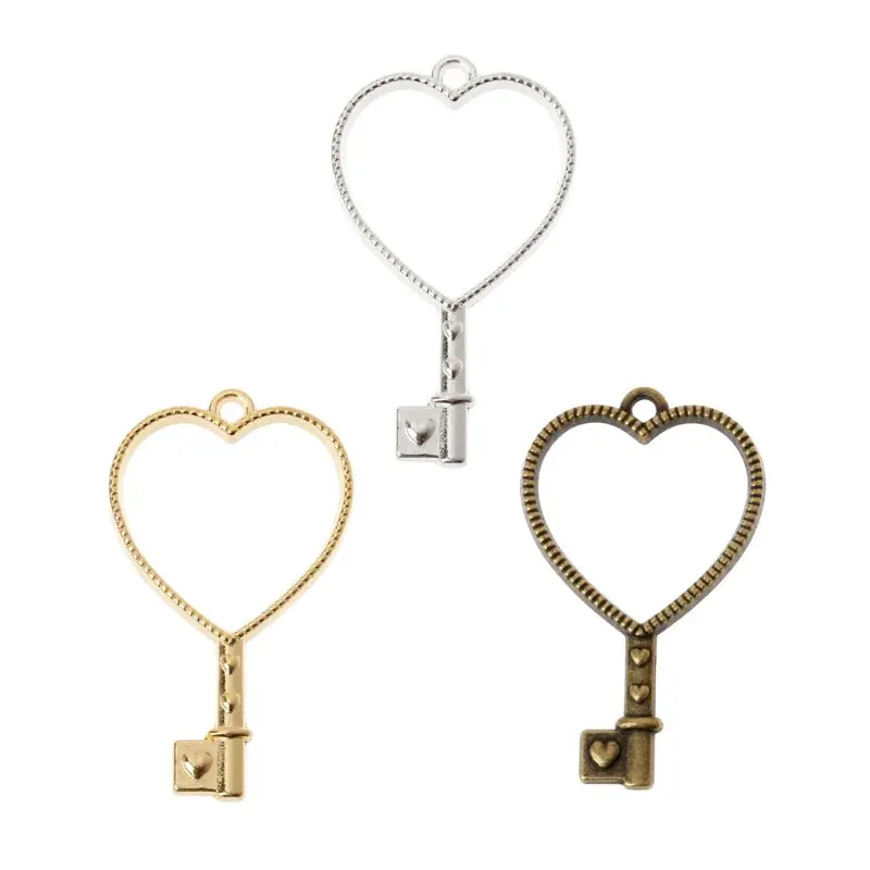 

10Pcs Heart Key Pendant Press Flower UV Resin Blank Frame Bezel Jewelry Making