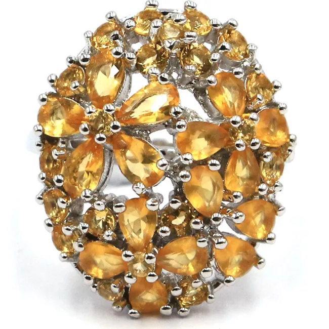 

US sz 7# SheCrown Ravishing Golden Citrine Gift For Ladies Silver Ring 24x19mm