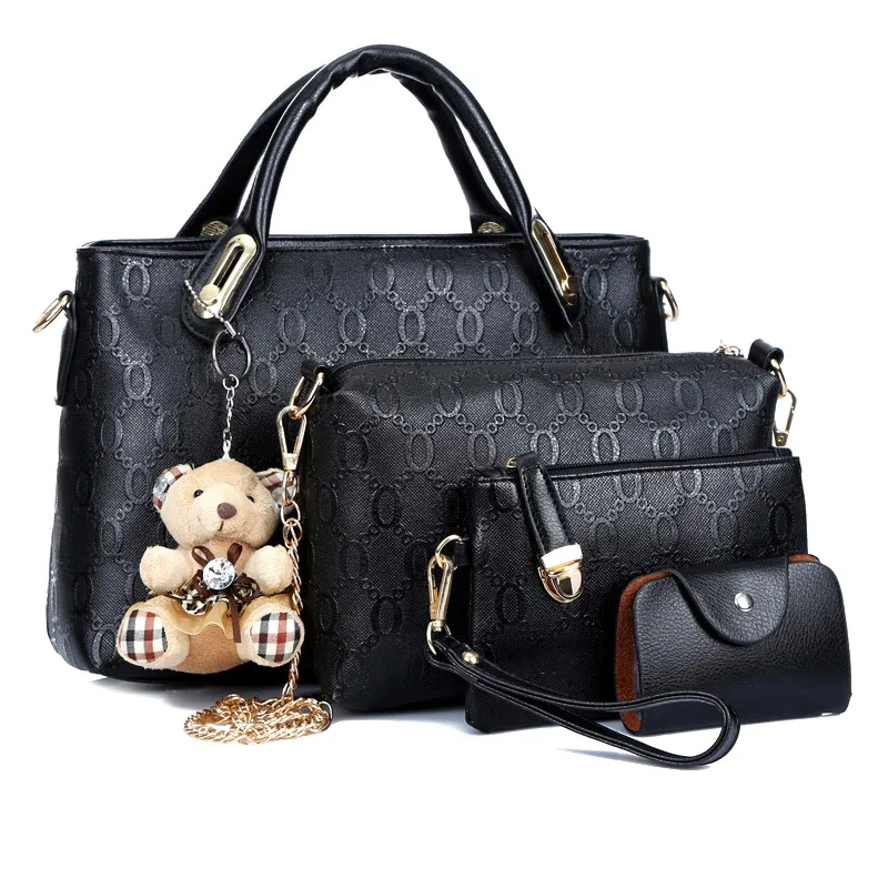 1 комплект, женская сумка через плечо, кошелек, медвежонок, подвеска из искусственной кожи для путешествий MUG88 - Цвет: Черный