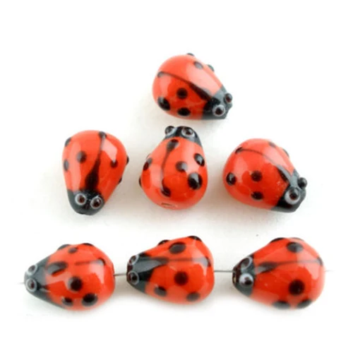 20 шт божья коровка лампворк стеклянные бусины Красный 15x10 мм|glass spacer beads|beads redspacer