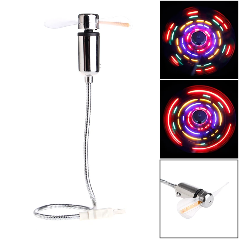 

OOTDTY Durable Mini Fan Flexible Soft Blade Colorful LED Light Flash USB Fan Cooling For Notebook Laptop Powerbank