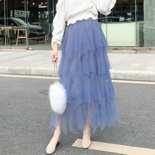 Jupe femme Лето faldas mujer moda новая Корейская Высокая талия юбка Милая сетка тонкие гофрированные юбки Женская Нижняя юбка в стиле "Лолита"