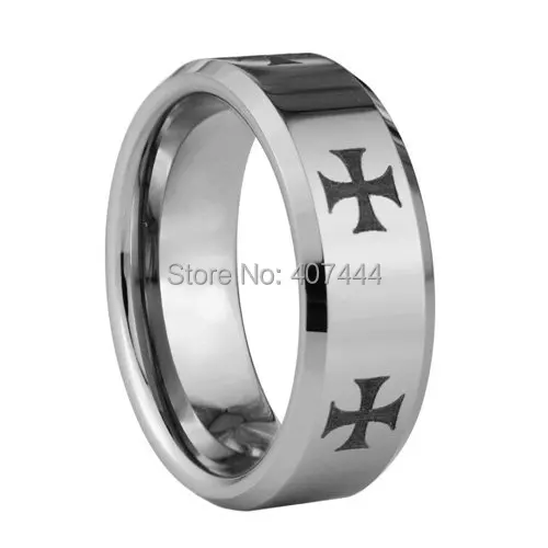 

Free Shipping YGK JEWELRY Supernova Sale 8MM Men's Comfort Fit Crosses Silver Beveled Tungsten Wedding Rings