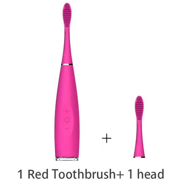 Электрическая зубная щетка с мягкой щетиной силиконовый флакон со щеткой защитная резинка для чувствительных зубов подзаряжаемая зубная щетка - Цвет: Red with head