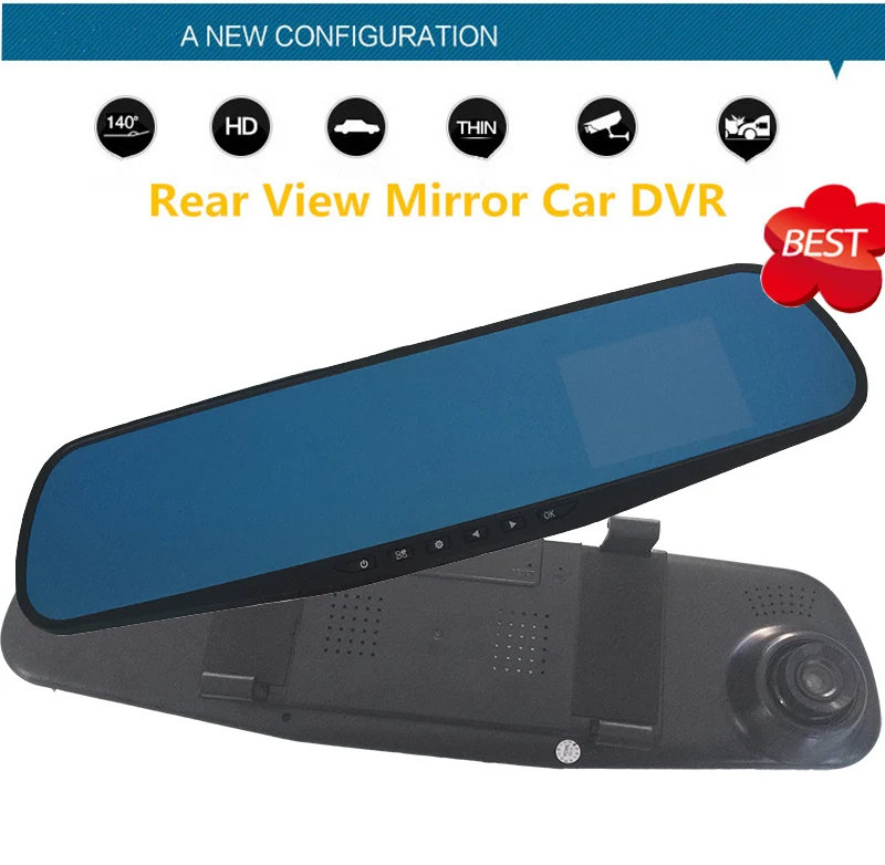 Car Camera Dvr Blue Rearview Mirror Digital Video Recorder Wide Angle