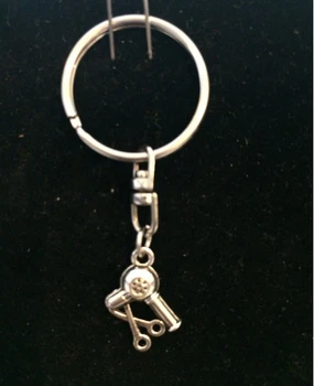 

50Pcs Vintage Silver Hair Dryer Scissors Turn KeyChain For Keys Car Bag Key Ring Handbag Couple Mobile Phone Key Chains GP2016