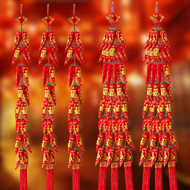 1String Fu Chinese Knot Tassel Red Traditional New Year Hanging Chili Artificial Fake Pepper