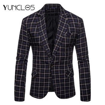 

YUNCLOS Slim Fit Business Men Suit Blazer Classic Plaid Printed Suit Jacket High Quality Casual Male Blazer Prom Blazers