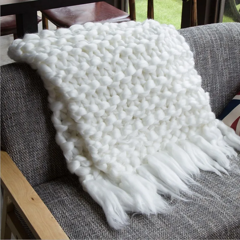Hand Made Woven Wool Blanket Imitation Tassel Merino Wool Knitting