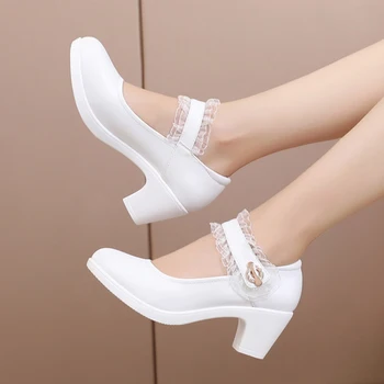 

Spring and Autumn with Thick Heel Platform Shoes Round Head Elegant Diamond Ruffled Buckle Design Small Size 32-33 Women's Shoes