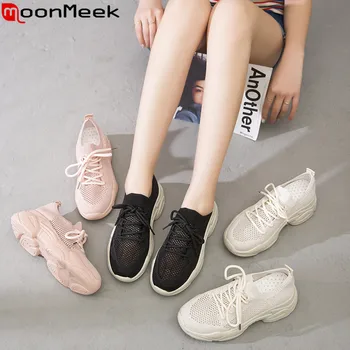 

MoonMeek 2020 new flat shoes women round toe lace up sneakers women casual comfortable female flat platform shoes