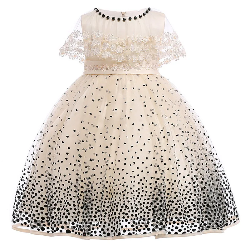 

Girls Bow Dress Baby Girl Beaded Lace Birthday Party Dresses Dot Children Fancy Princess Ball Gown Wedding Flower Girls Clothes