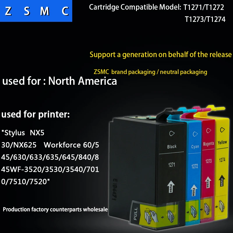 

4pcs compatible epson 127 t1271 ink cartridge for WF-3520,WF-3530,WF-3540,WF-7010,WF-7510,WF-7520 NX530,NX625 printer