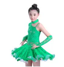 Rumba latin dance dress tango samba 110-170cm pink yellow green competition fashion professional girl child dress stage costume