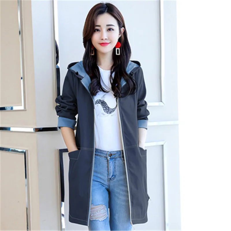Модная длинная куртка-ветровка Женская Весна Осень корейский большой размер длинный рукав Тренч пальто для женщин верхняя одежда X555 - Цвет: black