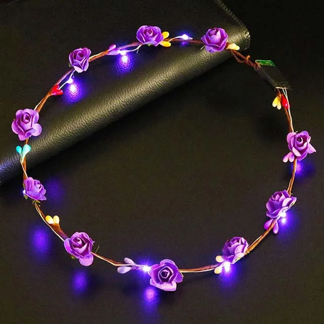 Детская принцесса подарок на день рождения светящийся светильник повязка-венок аксессуары для волос свадебный венок светодиодный венок для головы 1 шт - Цвет: purple