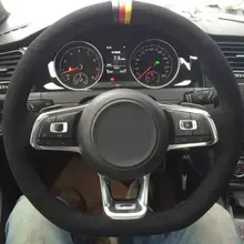 Автомобиль-Стайлинг Аксессуары замша рулевого колеса автомобиля Чехлы для мангала для Volkswagen VW Гольф 7 р R-LINE GTI