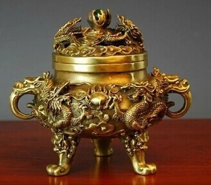 

WBY---406+++Collectible Chinese Brass Kowloon incense burner