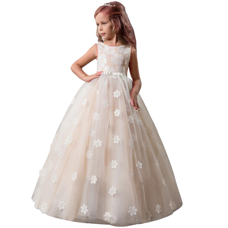 Летнее праздничное платье подружки невесты с аппликацией для девочек Детские платья для девочек, детское торжественное платье принцессы Свадебное платье для детей 10-12 лет