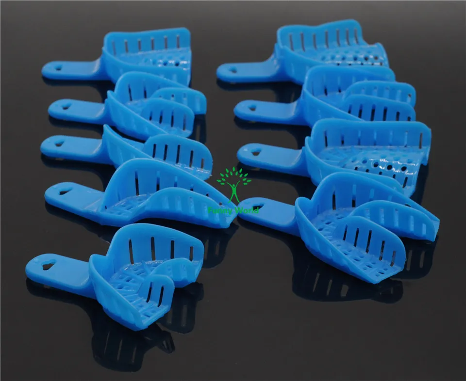 2015 New Dental Plastic Impression Trays Denture Instrument Blue 9Pcs