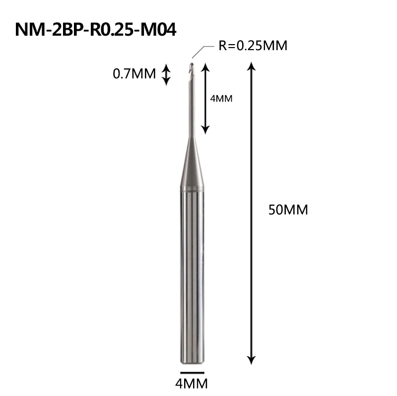 NM-2BP, Вольфрамовая сталь, 2 флейты, круглый нос, длинная шея, с покрытием, Концевая фреза, Фрезерный резак, режущие инструменты для меди и алюминиевого сплава - Длина режущей кромки: NM-2BP-R0.25-M04